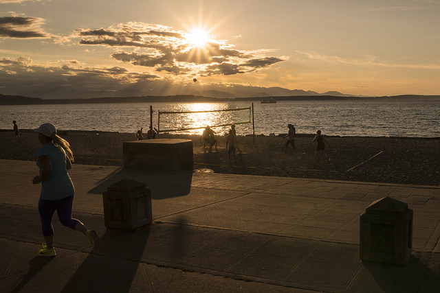 a sunset on a beach at Alki Beach