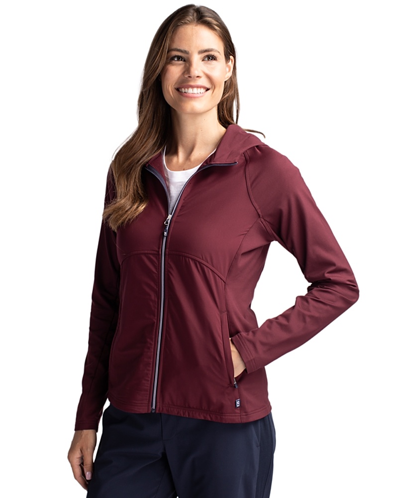 Cutter & Buck Adapt Eco Knit Hybrid Recycled Womens Full Zip Jacket in Bordeaux