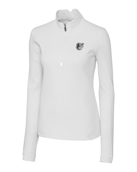 Baltimore Orioles Mono Cutter & Buck Traverse Stretch Eco Quarter Zip Womens Pullover in White