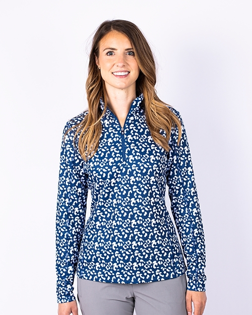 Woman Wearing Cutter & Buck Animal Printed Traverse Half Zip