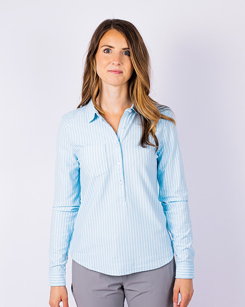Cutter & Buck Womens Reach Oxford Stripe Popover Shirt
