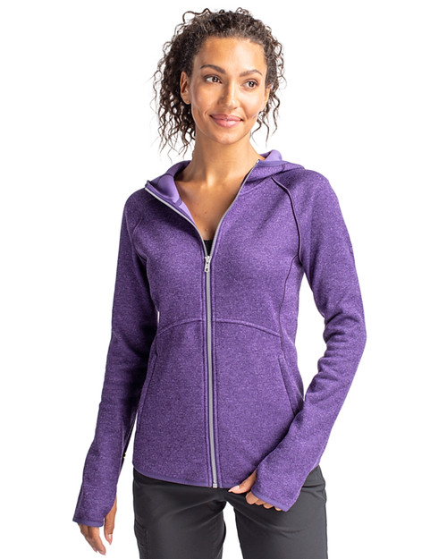 Woman wearing Cutter & Buck Mainsail Sweater-Knit Hoodie Womens Full Zip Jacket