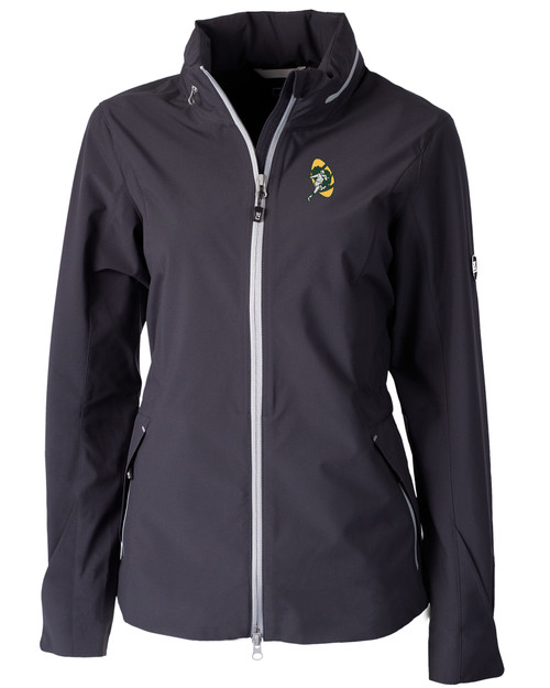 Green Bay Packers Historic Cutter & Buck Vapor Water Repellent Stretch Womens Full Zip Rain Jacket