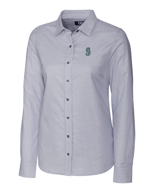 Seattle Mariners Cutter & Buck Stretch Oxford Stripe 91վs Long Sleeve Dress Shirt