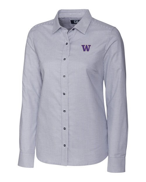 Washington Huskies Cutter & Buck Stretch Oxford Stripe 91վs Long Sleeve Dress Shirt