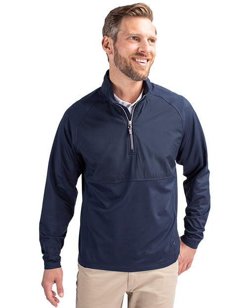 Man wearing Cutter & Buck Adapt Eco Knit Hybrid Recycled Mens Quarter Zip