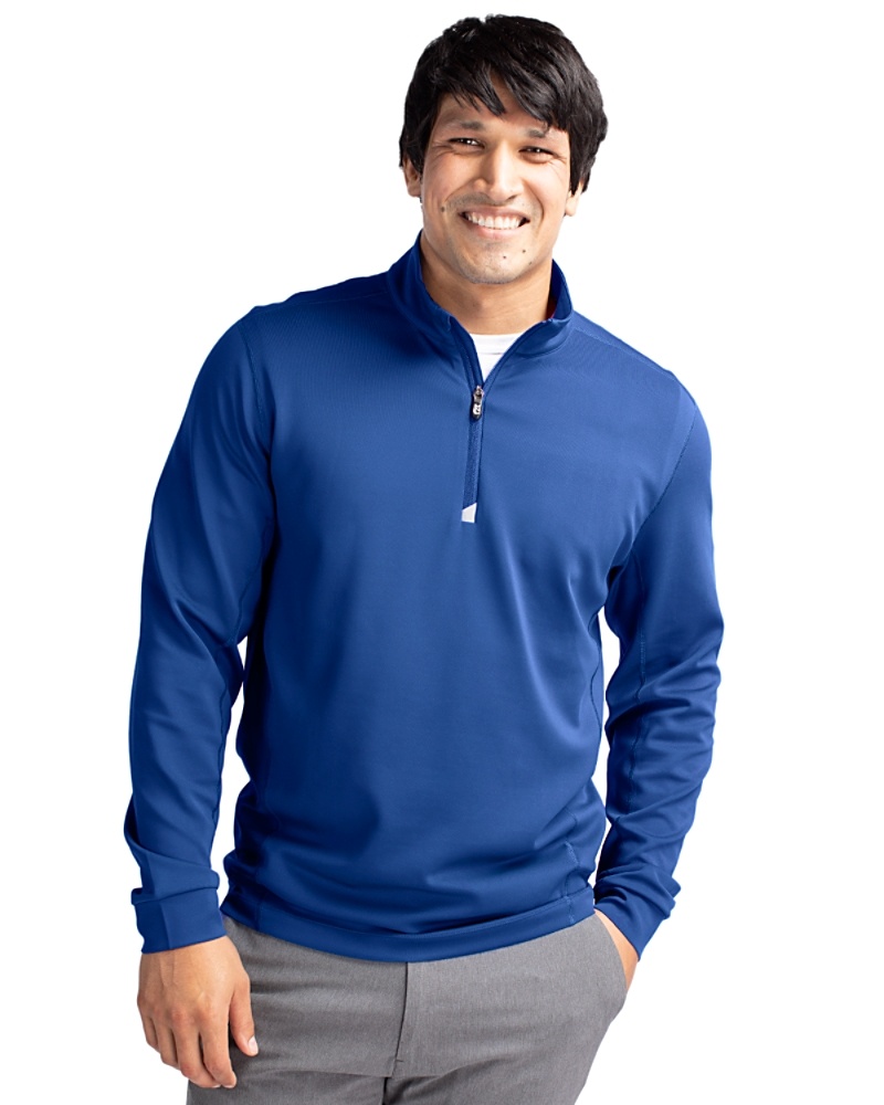 Cutter & Buck Traverse Stretch Quarter Zip Mens Pullover in Tour Blue