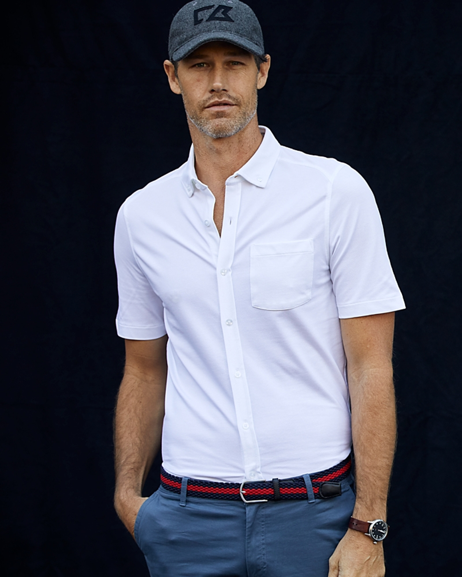 Cutter & Buck Advantage Tri-Blend Pique Short Sleeve Knitted Men's Button Down