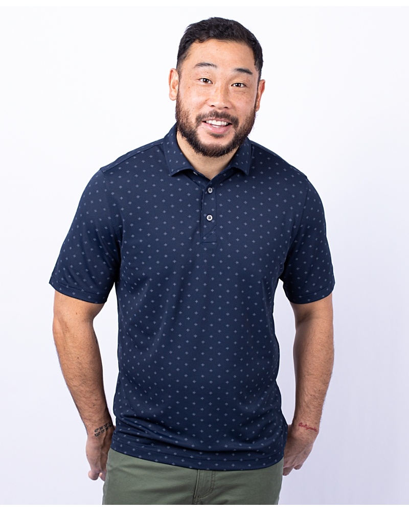 Cutter & Buck Virtue Eco Pique Tile Print Recycled Mens Big & Tall Polo in Navy blue