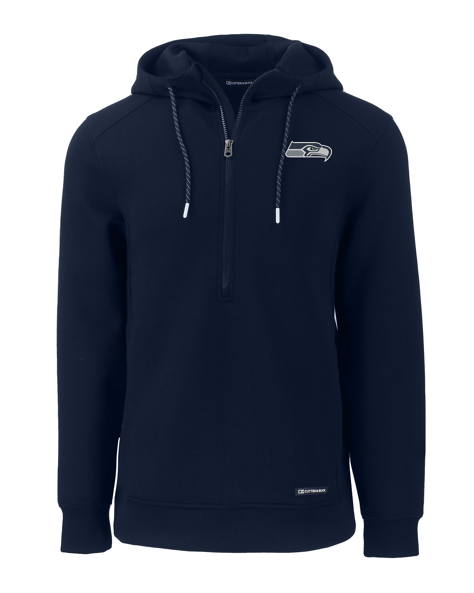 Seattle Seahawks Cutter & Buck Roam Eco Half Zip Recycled Mens Hooded Pullover in Navy Blue