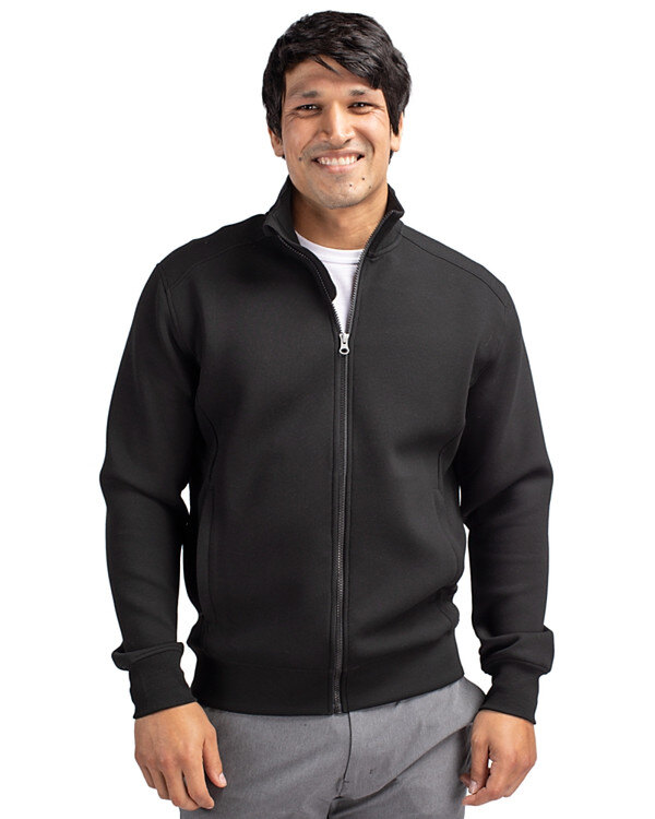 Woman wearing Cutter & Buck Roam Eco Recycled Full Zip Men’s Jacket in Black
