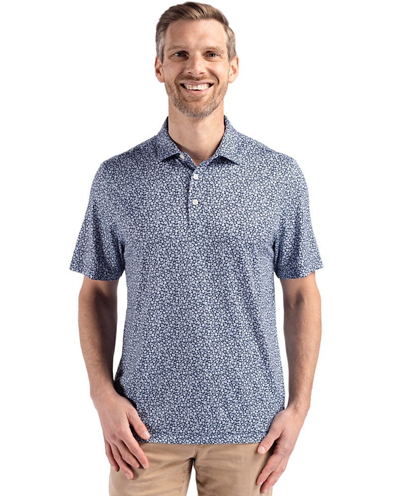 Cutter & Buck Pike Eco Flora Print Recycled Mens Big & Tall Polo in Navy blue