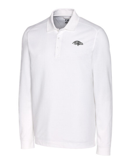 Baltimore Ravens Mono Cutter & Buck Advantage Eco Tri-Blend Pique Mens Long Sleeve Polo in White