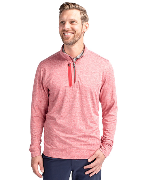 Man wearing Cutter & Buck Stealth Heathered Quarter Zip Mens Pullover