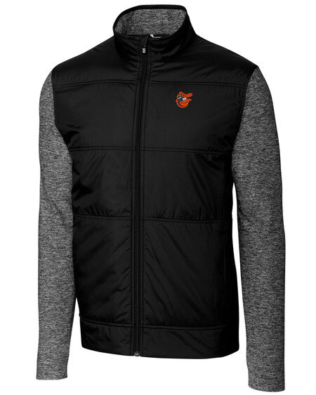 Cutter & Buck Baltimore Orioles Cooperstown Stealth Hybrid Quilted Mens Big and Tall Full Zip Windbreaker Jacket in Black