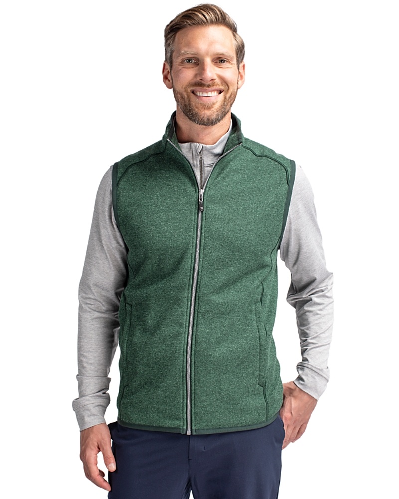 Man wearing Cutter & Buck Mainsail Sweater-Knit Mens Big and Tall Full Zip Vest in green