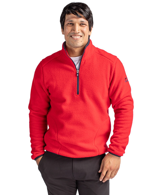 Man wearing Cutter & Buck Cascade Eco Sherpa Fleece Mens Big & Tall Quarter Zip Jacket