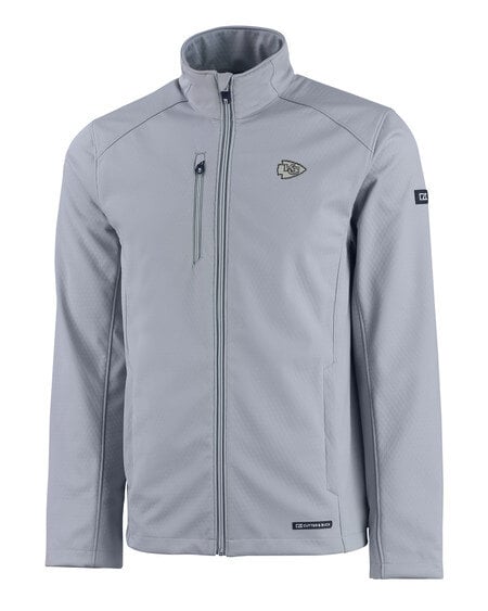 Kansas City Chiefs Mono Cutter & Buck Evoke Eco Softshell Recycled Full Zip Mens Jacket in Concrete or Grey