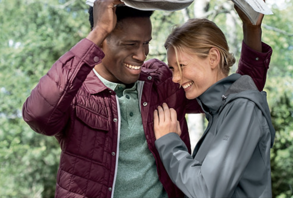 two people in the rain wearing rain jackets