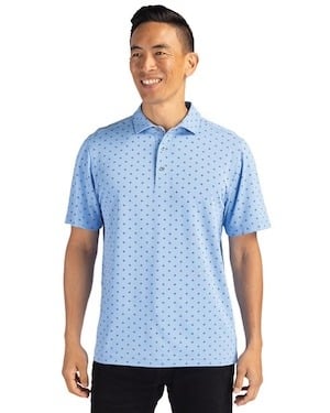 Atlas Blue Cutter & Buck Virtue Eco Pique Tile Print Recycled Mens Polo