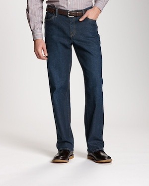 Man wearing venice blue Cutter & Buck Greenwood Stretch Denim jeans